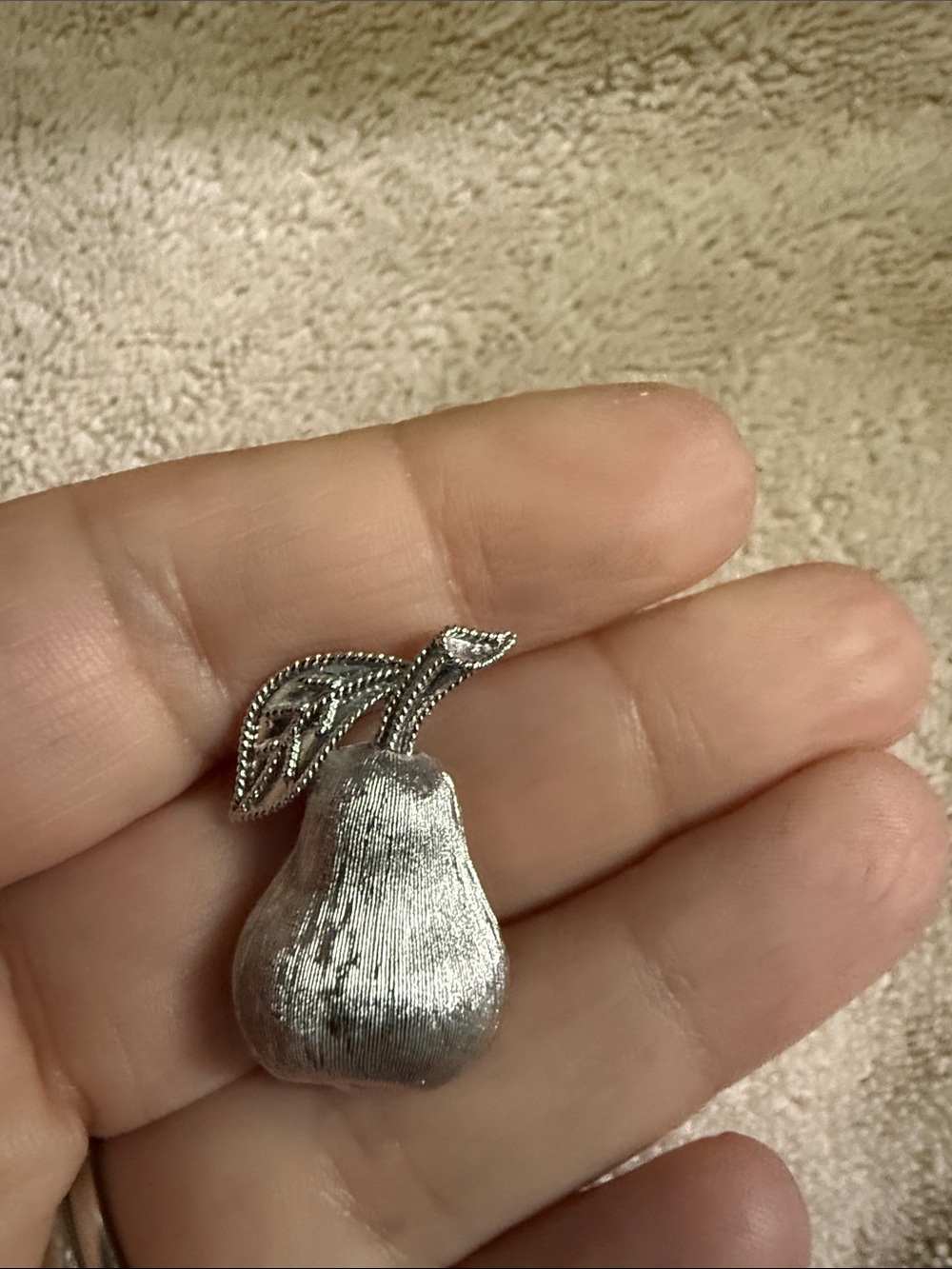 Trifari Silver Pear Brooch with Detailed Leaf